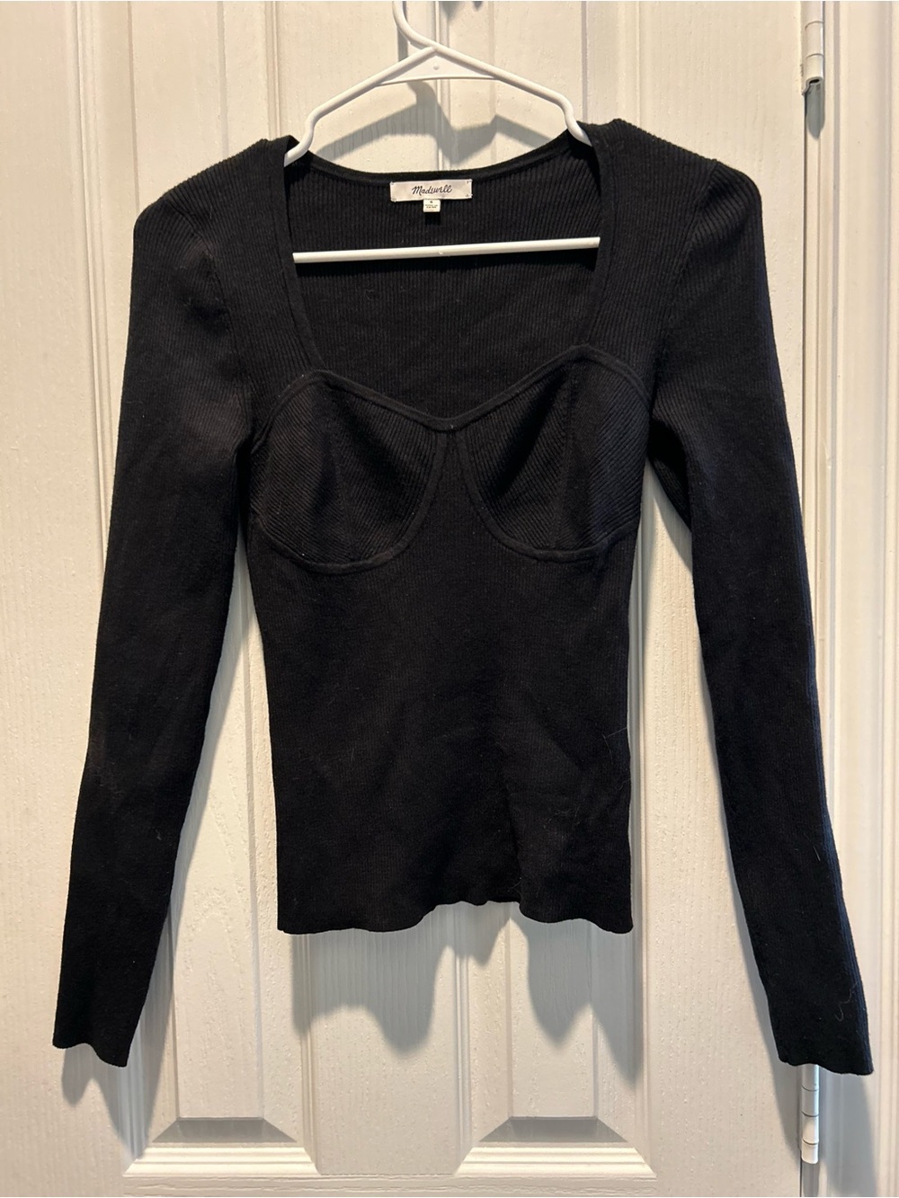 Madewell Black Long-Sleeve Bustier Ribbed Top